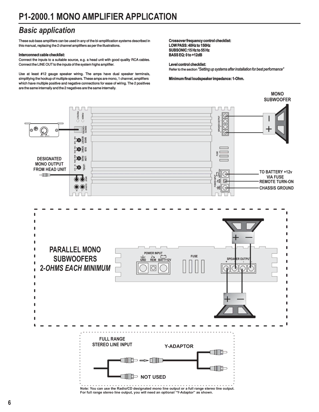 Maxxsonics P1-1000.2, P1-5000.5, P1-600.4, P1-600.2, P1-1000.4 P1-2000.1 Mono Amplifier Application, Parallel Mono Subwoofers 