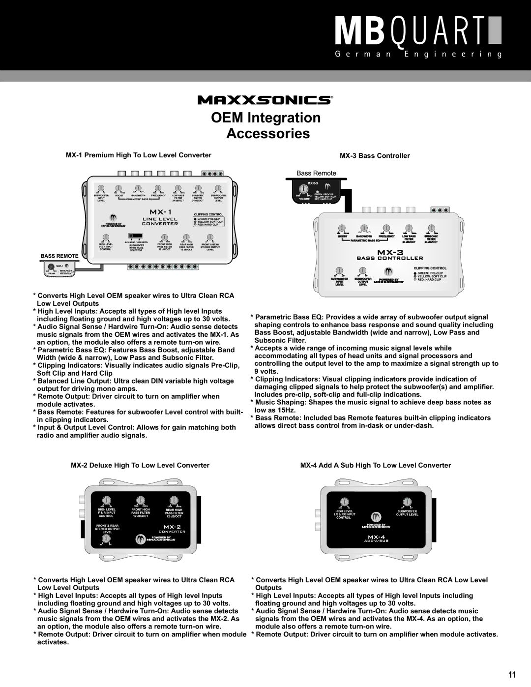 Maxxsonics Q4.1500D, Q4.80 installation manual OEM Integration Accessories 