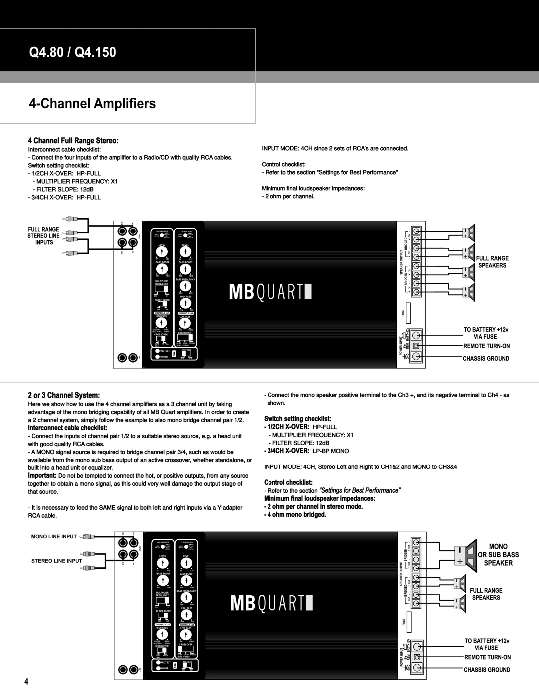 Maxxsonics Q4.1500D Q4.80 / Q4.150, Channel Amplifiers, Channel Full Range Stereo, Or 3 Channel System 