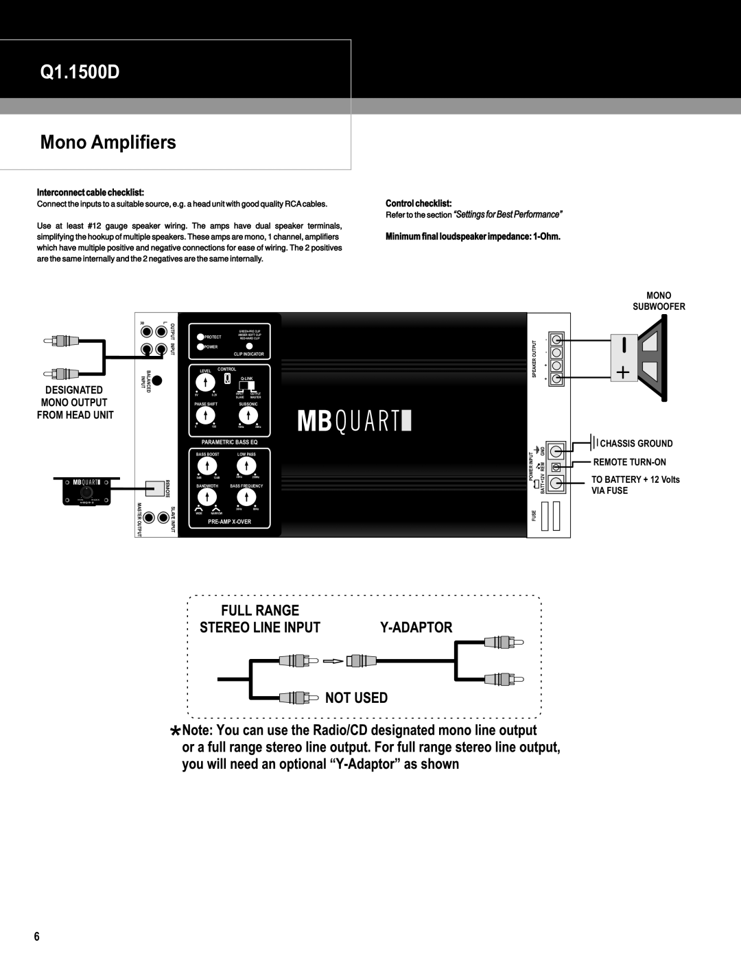 Maxxsonics Q4.1500D, Q4.80 installation manual Q1.1500D, Mono Amplifiers, Mono Subwoofer 