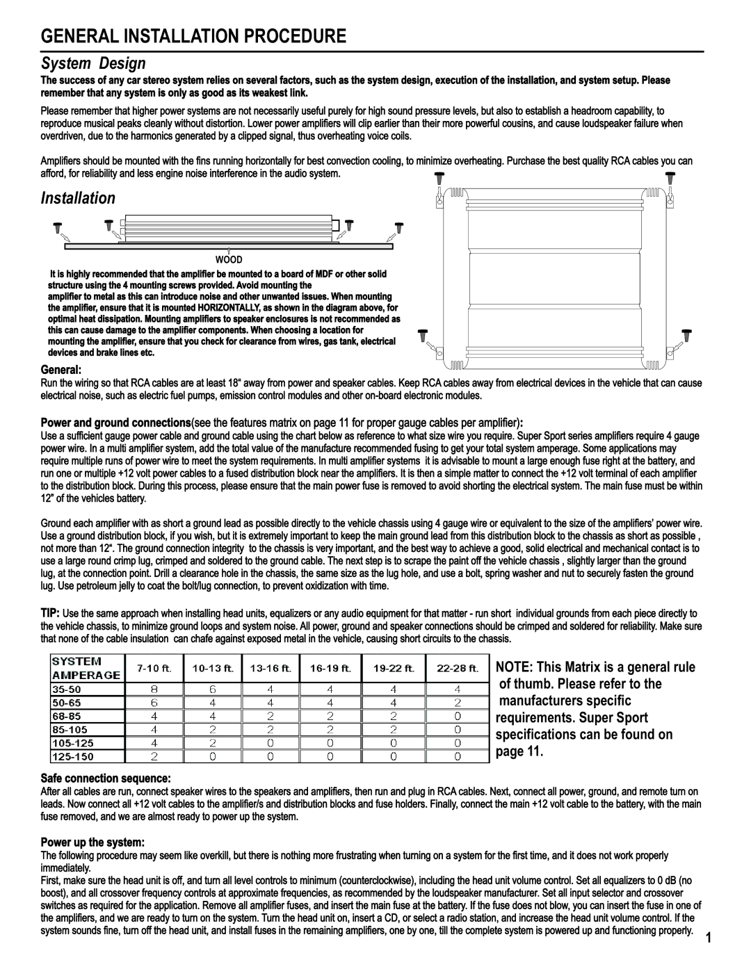 Maxxsonics SS750.1, SS500.1, SS75.2, SS75.4, SS100.4, SS1000.1D, SS1500.1D, SS125.2 manual General Installation Procedure, Wood 