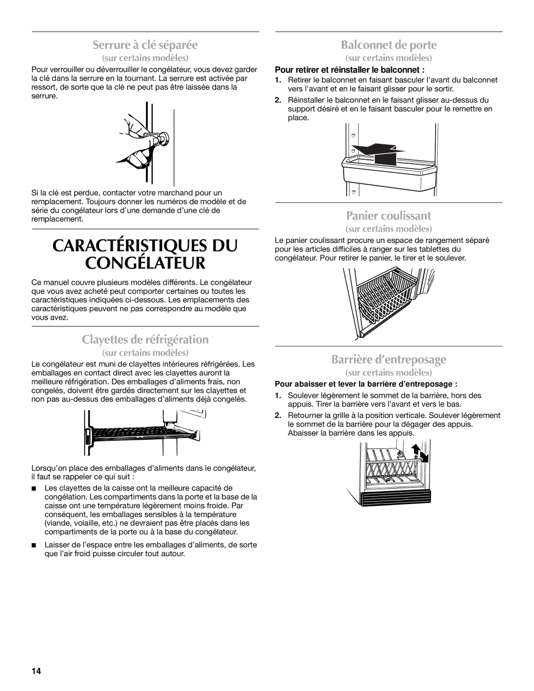 Maytag 1-82180-002 manual Caractéristiques DU Congélateur 