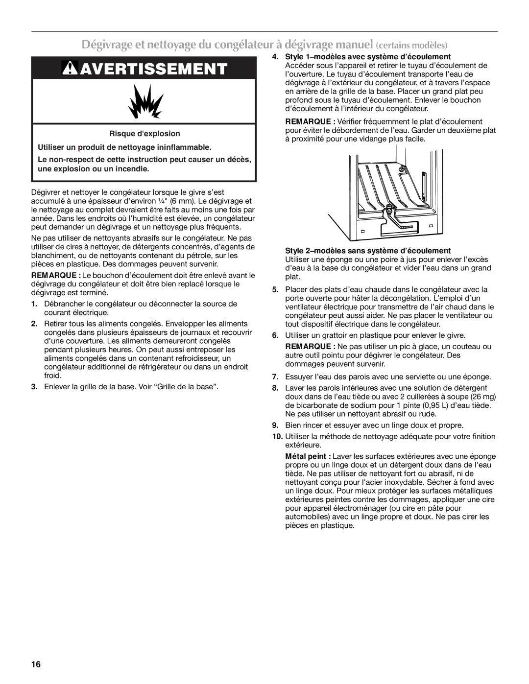 Maytag 1-82180-002 manual Style 1-modèles avec système d’écoulement, Style 2-modèles sans système d’écoulement 