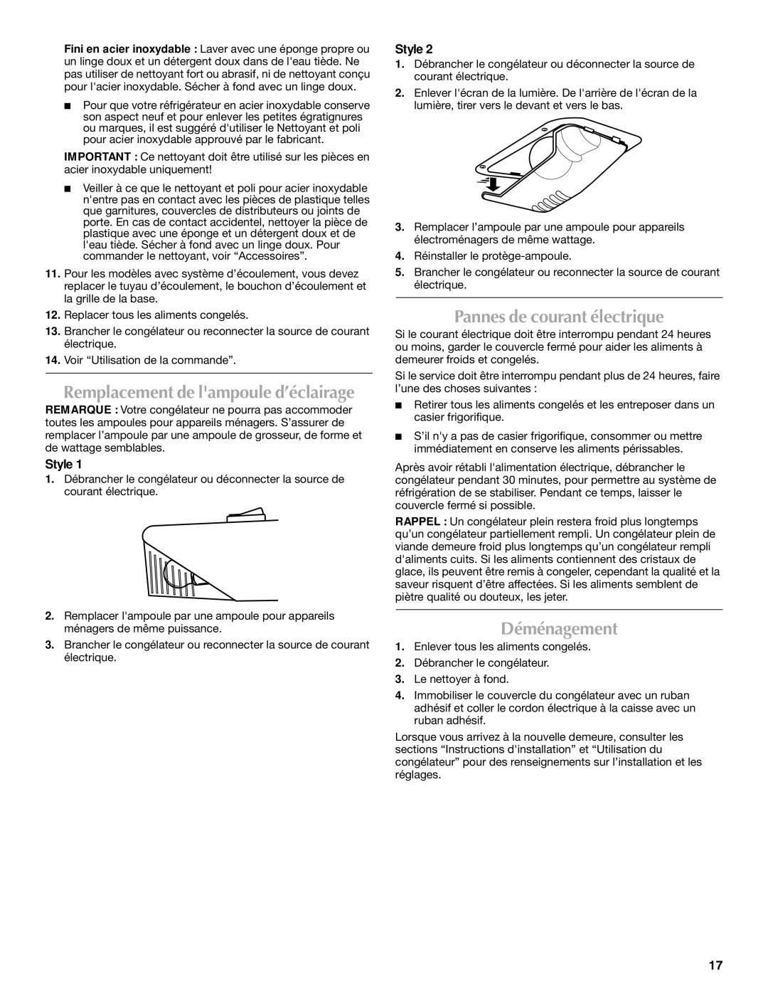 Maytag 1-82180-002 manual Pannes de courant électrique, Déménagement 