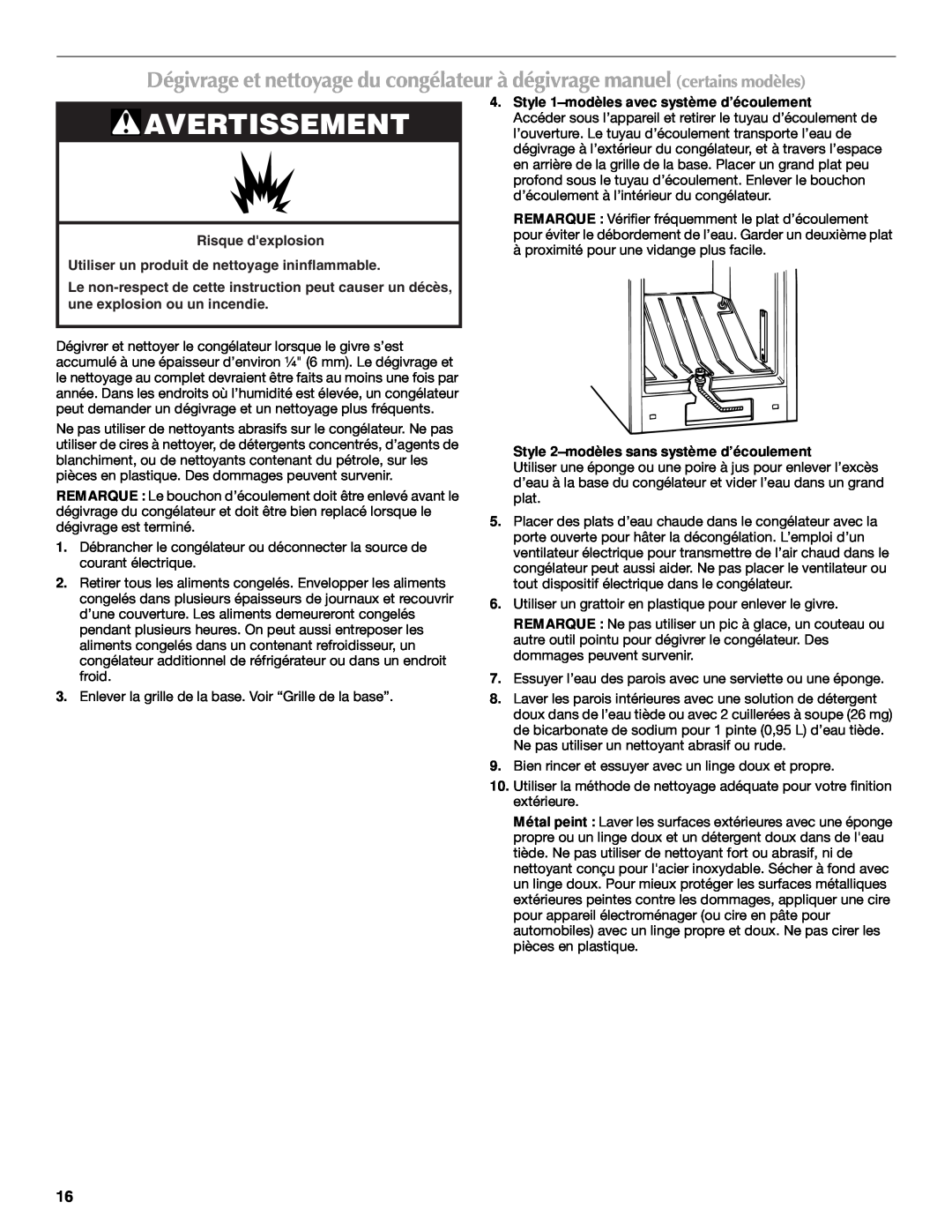 Maytag 1-82180-002 manual Avertissement, Risque dexplosion Utiliser un produit de nettoyage ininflammable 