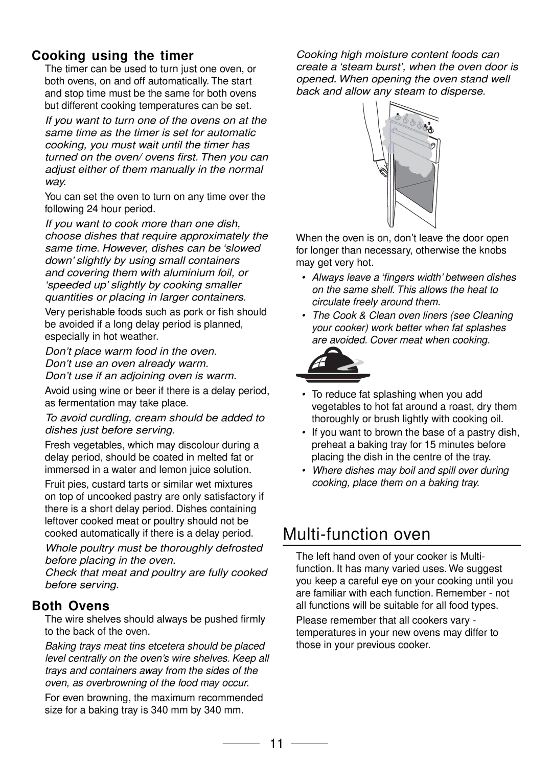 Maytag 110 installation instructions Multi-function oven, Cooking using the timer, Both Ovens 