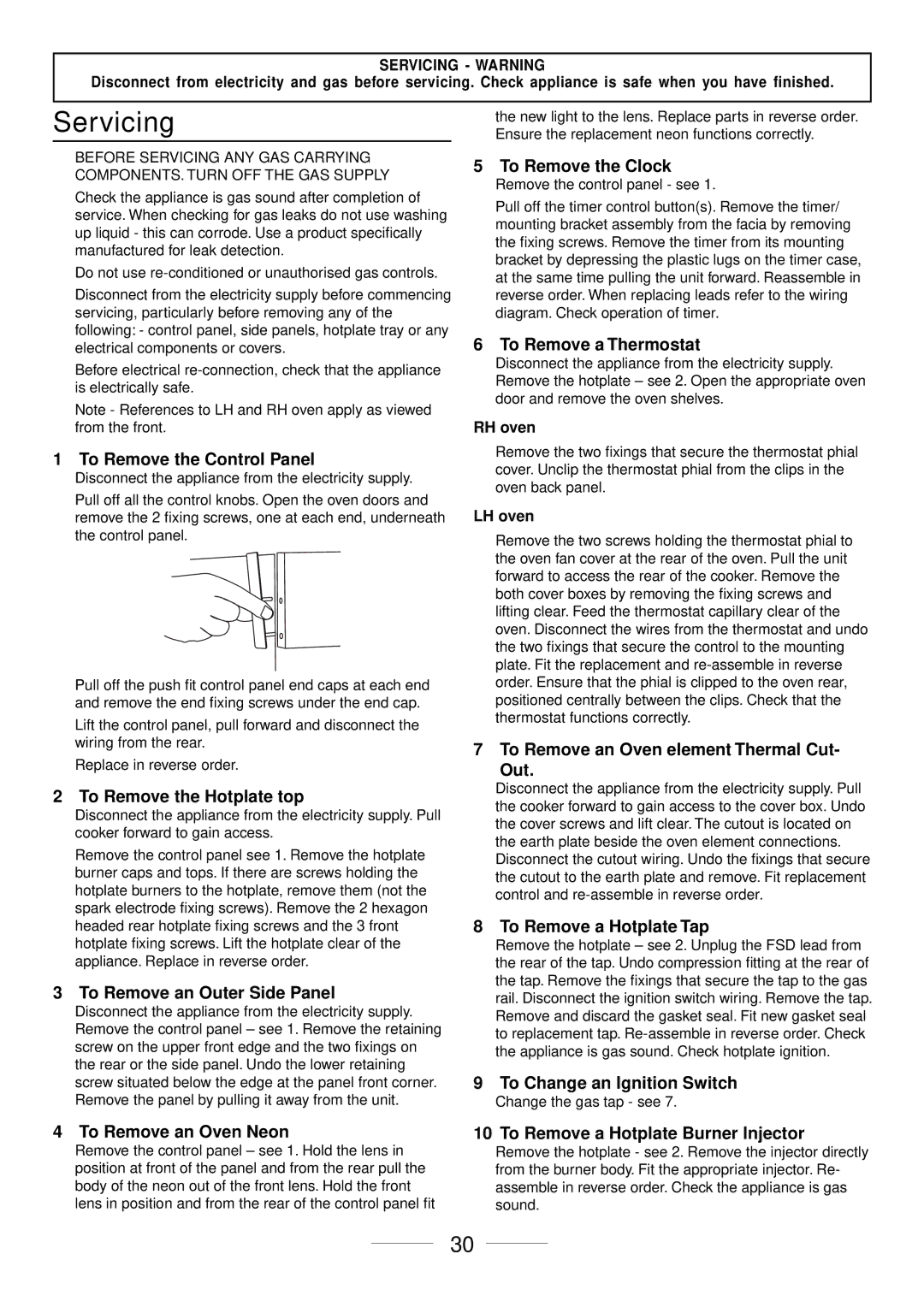 Maytag 110 installation instructions Servicing 