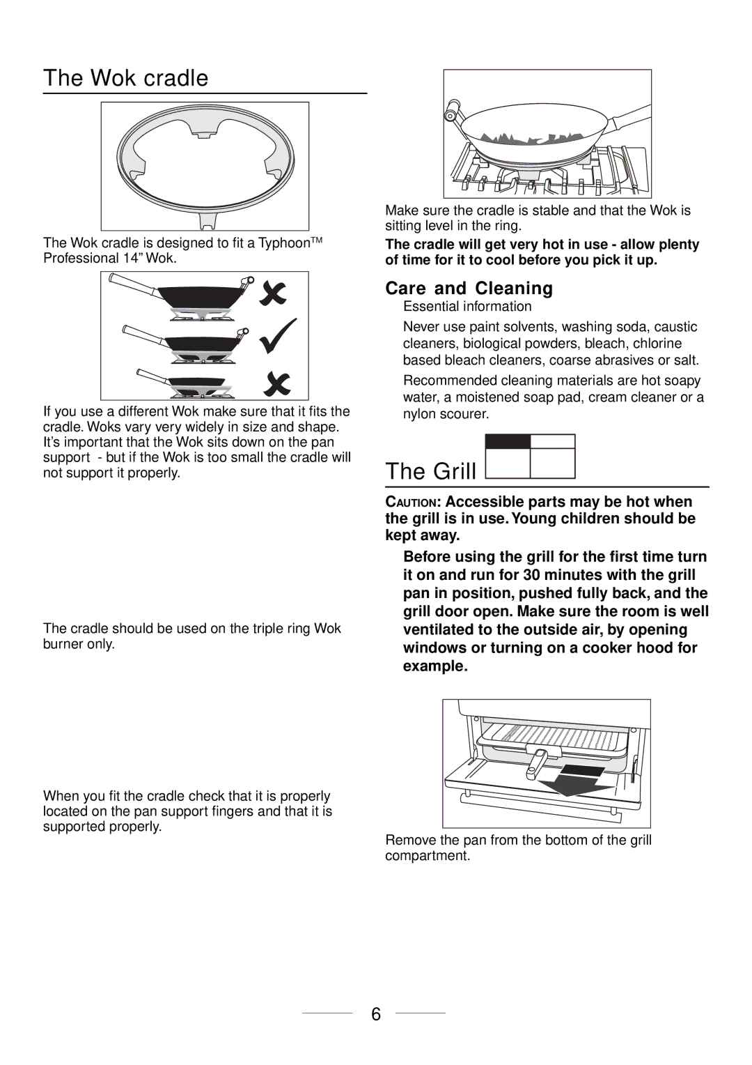 Maytag 110 installation instructions Wok cradle, Grill, Care and Cleaning 