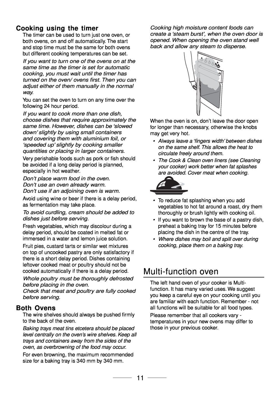 Maytag 110 installation instructions Multi-function oven, Cooking using the timer, Both Ovens 
