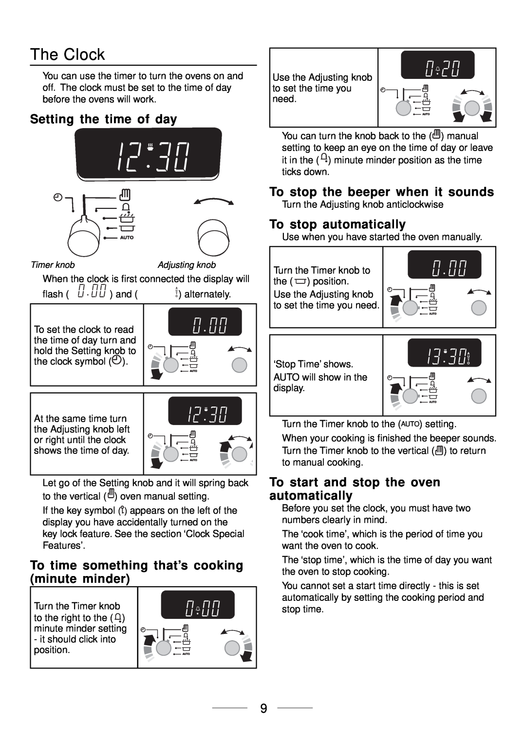 Maytag 110 The Clock, Setting the time of day, To time something that’s cooking minute minder, To stop automatically 