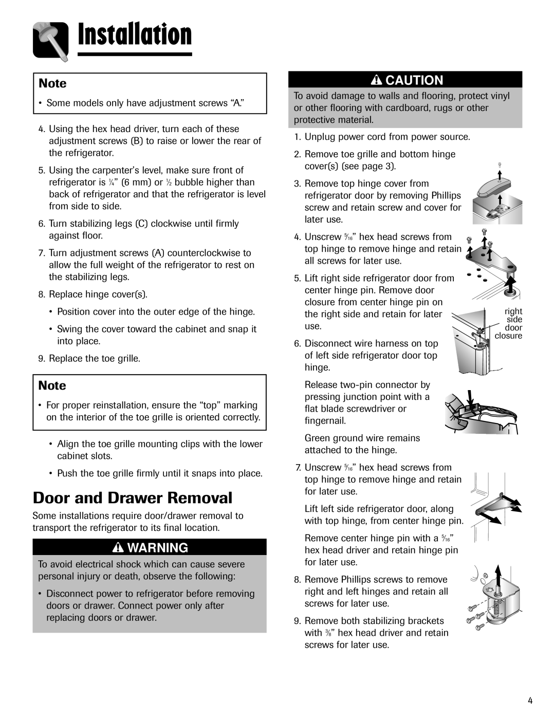 Maytag 12828121 Door and Drawer Removal, Right side and retain for later, Use, Disconnect wire harness on top 