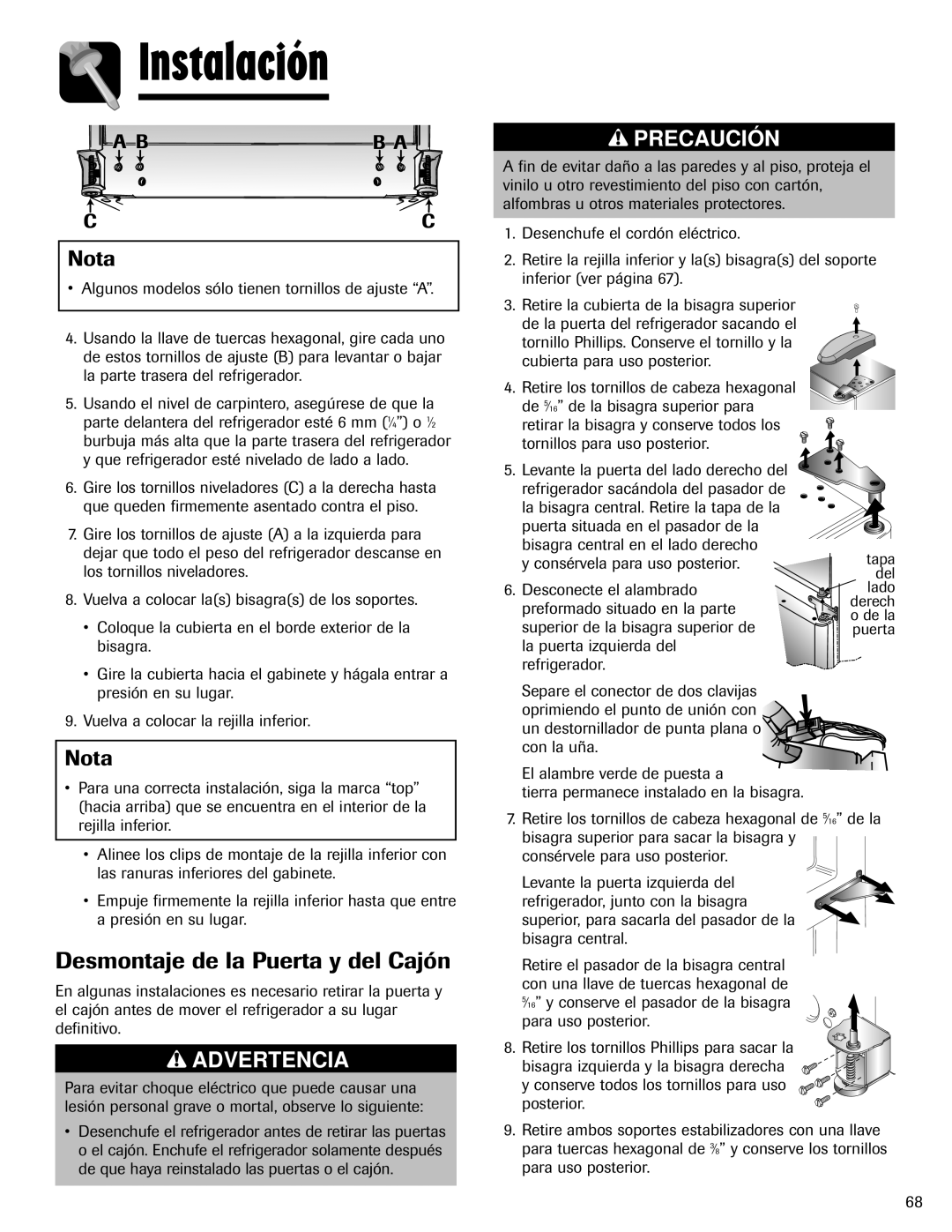 Maytag 12828121 important safety instructions Desmontaje de la Puerta y del Cajón 