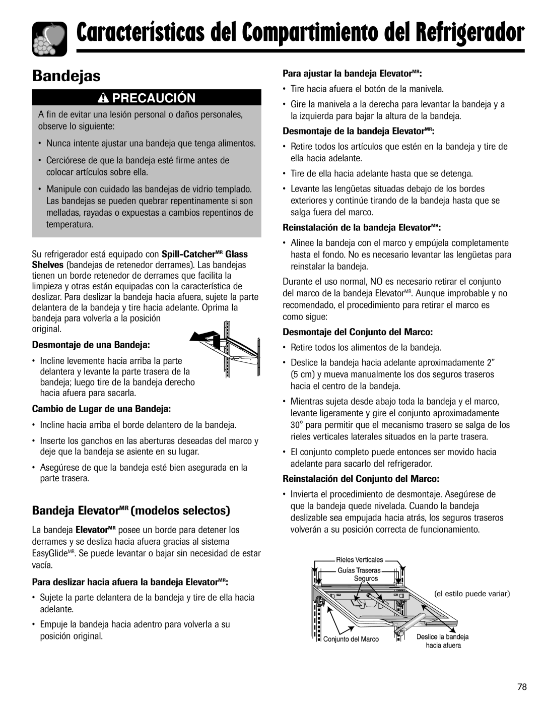 Maytag 12828121 Bandejas, Bandeja ElevatorMR modelos selectos, Original Desmontaje de una Bandeja 