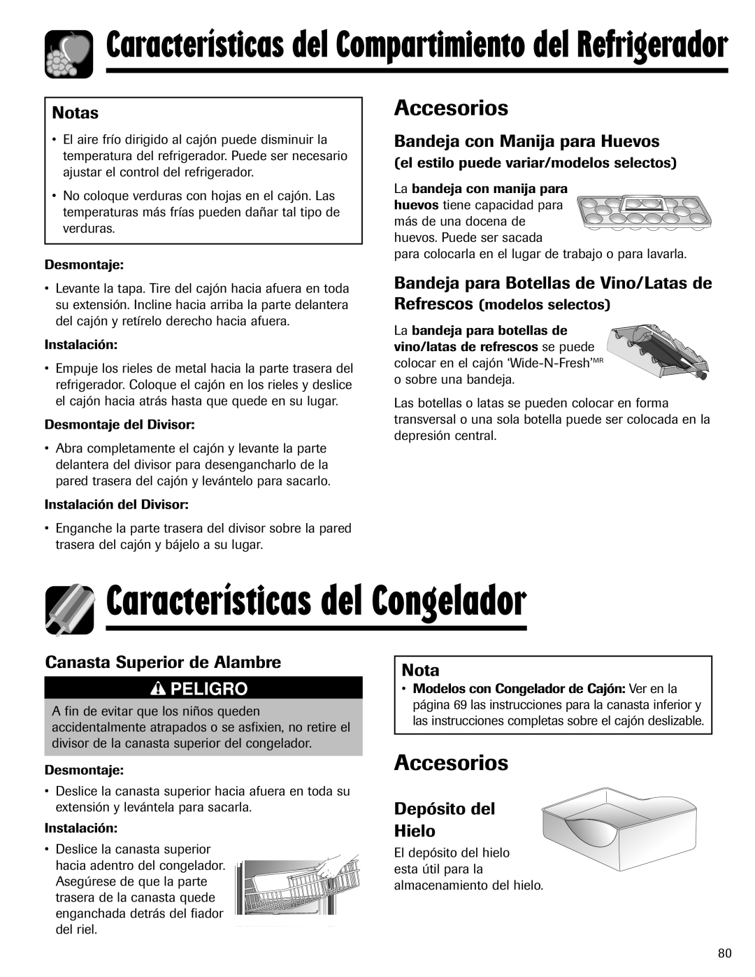 Maytag 12828121 important safety instructions Características del Congelador, Accesorios 