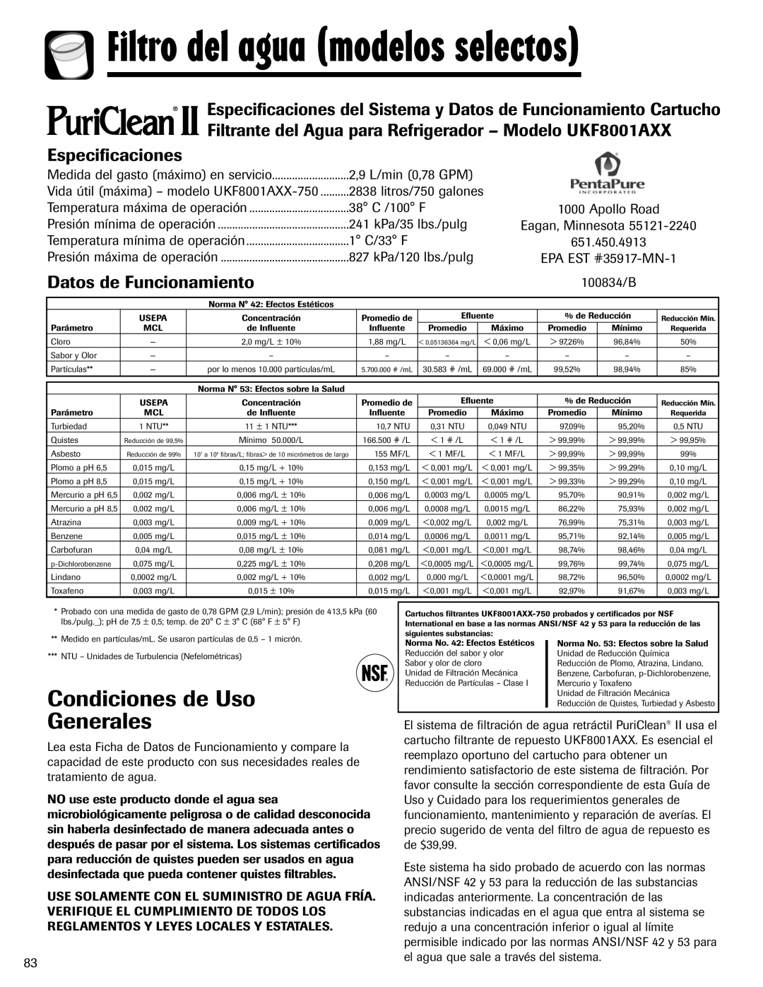 Maytag 12828121 important safety instructions Condiciones de Uso Generales, Especificaciones, Datos de Funcionamiento 