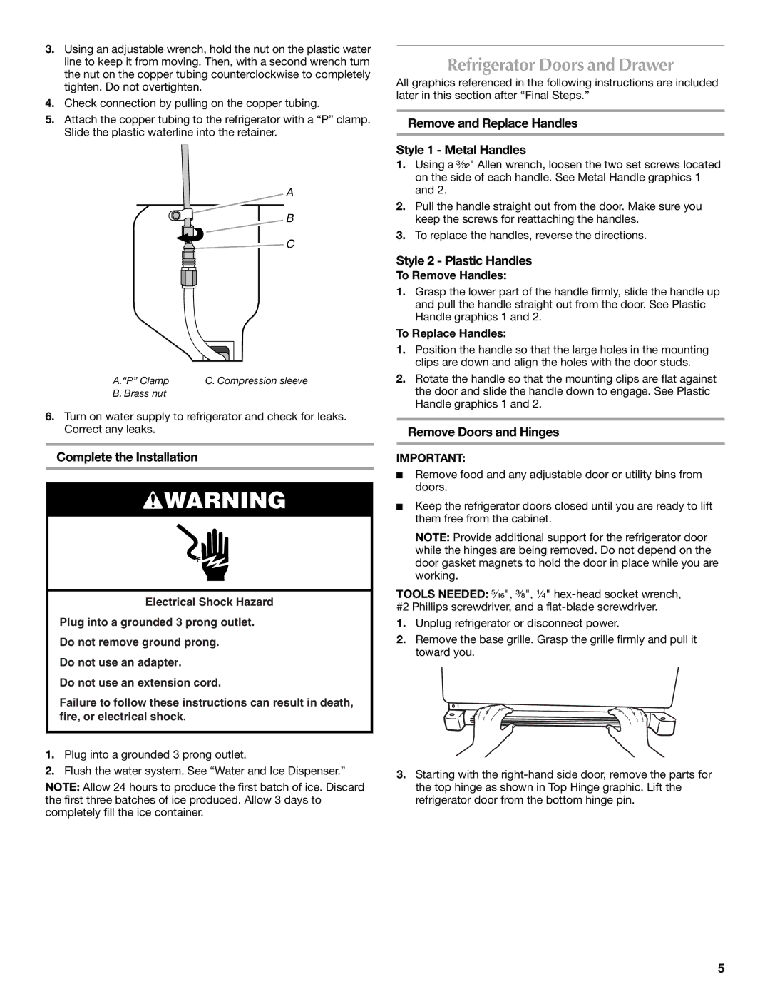 Maytag 12828186A, 12828190A Refrigerator Doors and Drawer, Complete the Installation, Style 2 Plastic Handles 