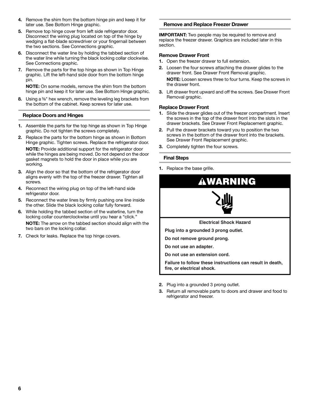 Maytag 12828190A Replace Doors and Hinges, Remove and Replace Freezer Drawer, Remove Drawer Front, Replace Drawer Front 