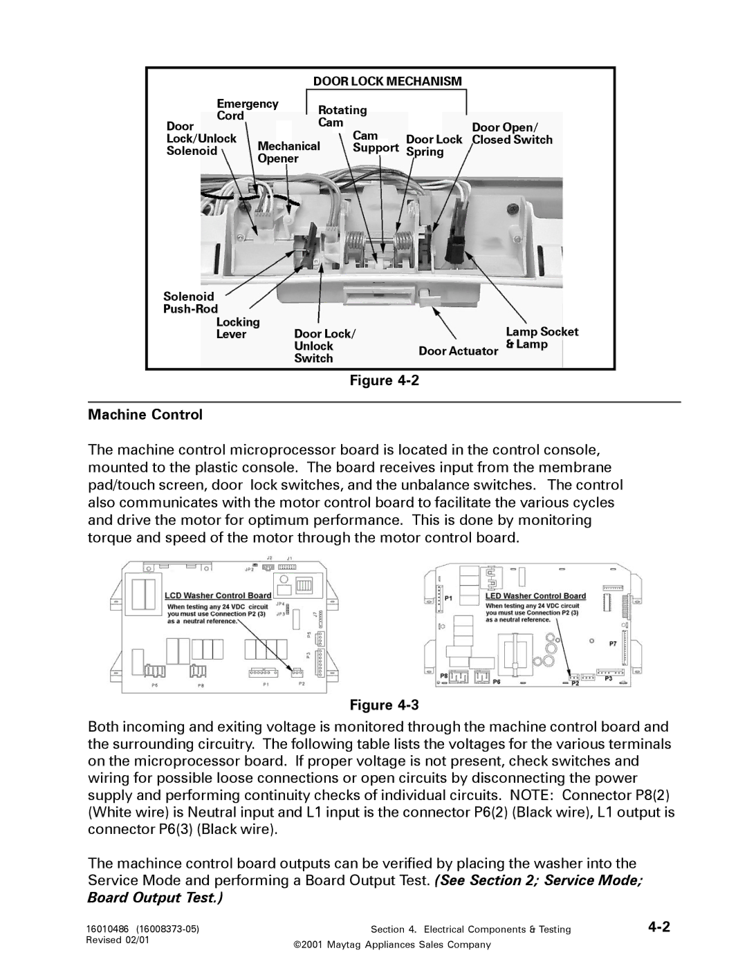 Maytag 16010061 service manual Machine Control, Door Lock Mechanism 