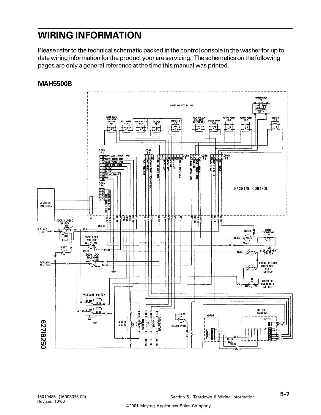 Maytag 16010061 service manual MAH5500B 