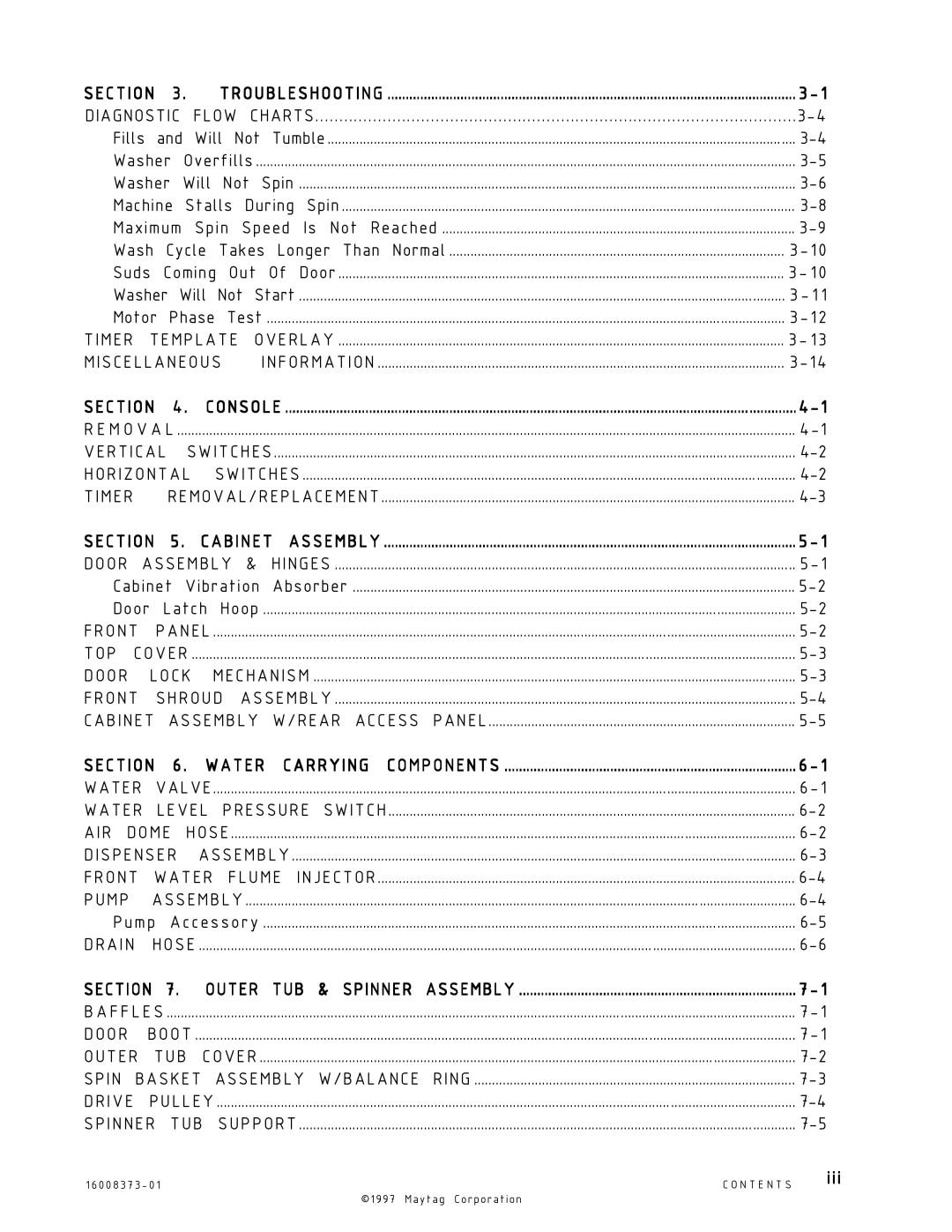 Maytag 16010061 service manual Section, Iii 