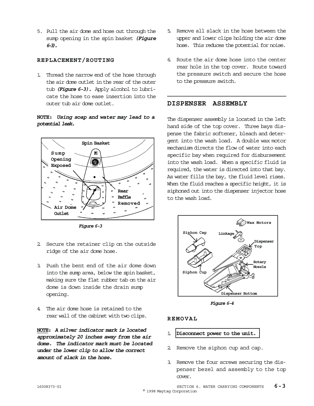 Maytag 16010061 service manual Dispenser Assembly, Replacement/Routing 