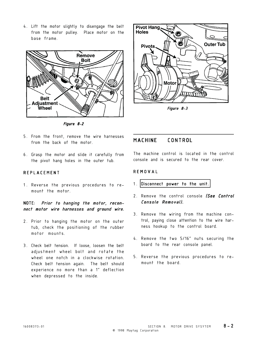 Maytag 16010061 service manual Machine Control 