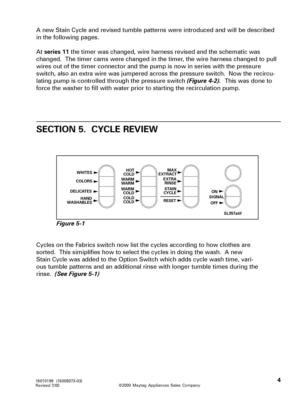 Maytag 16010061 service manual Cycle Review 