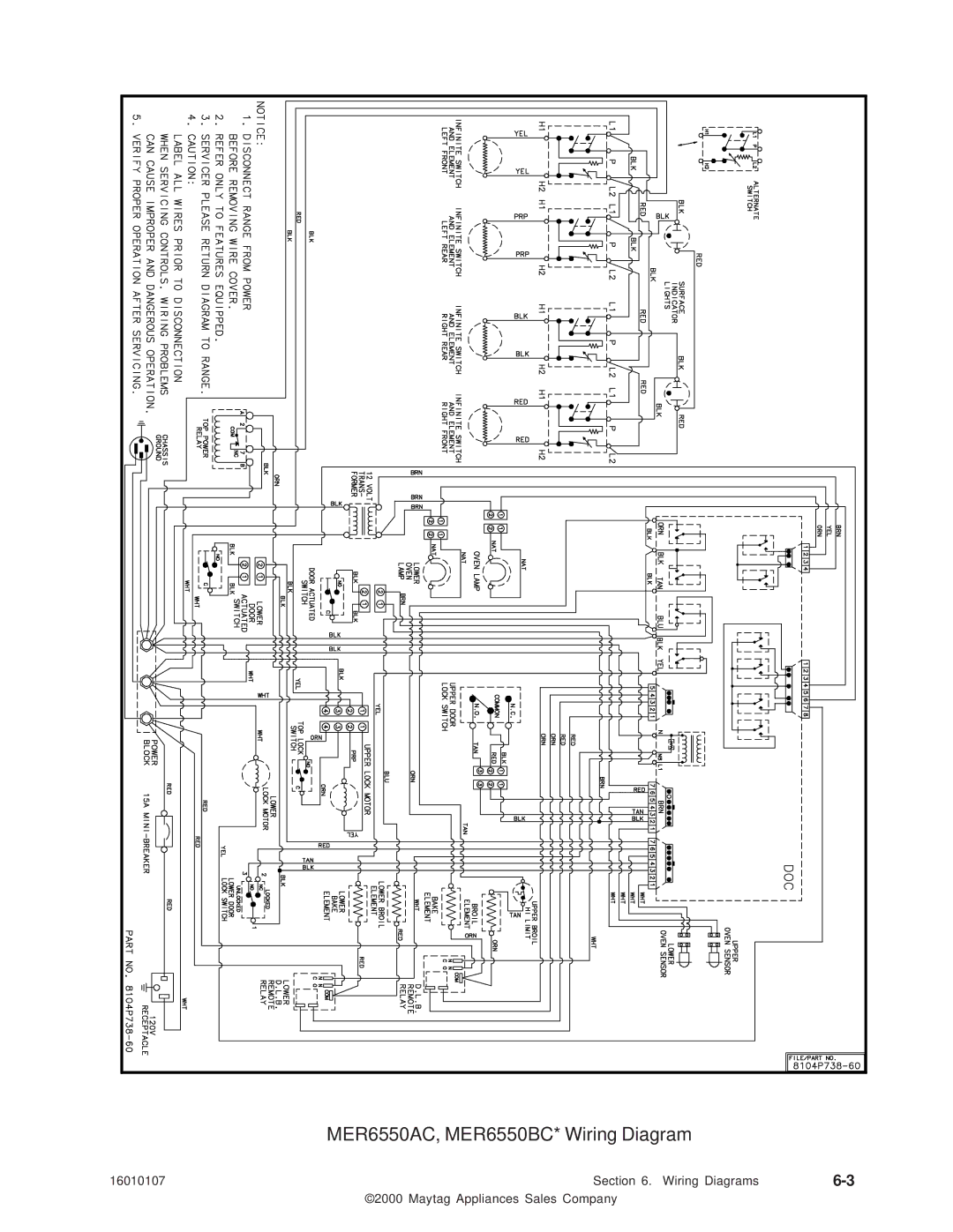 Maytag 16010107 service manual MER6550AC, MER6550BC* Wiring Diagram 