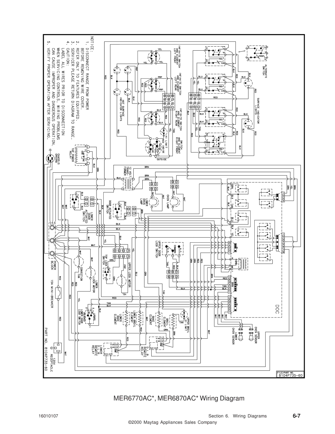 Maytag 16010107 service manual MER6770AC*, MER6870AC* Wiring Diagram 