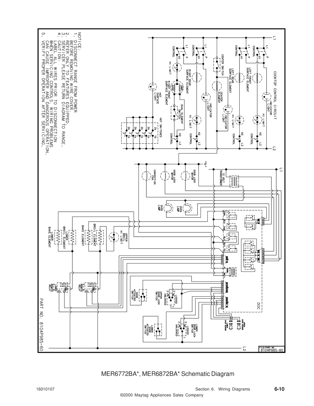 Maytag 16010107 service manual MER6772BA*, MER6872BA* Schematic Diagram 