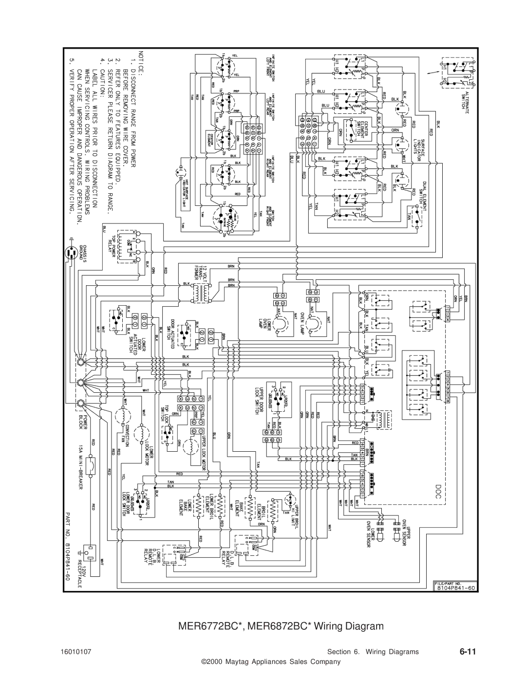 Maytag 16010107 service manual MER6772BC*, MER6872BC* Wiring Diagram 