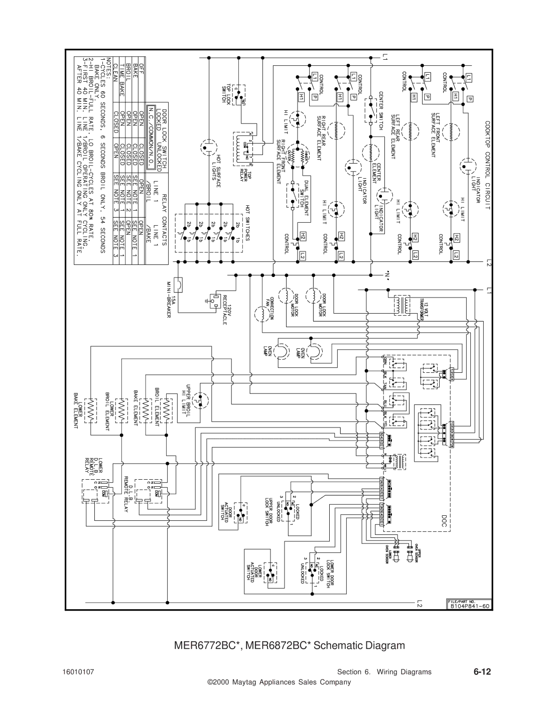 Maytag 16010107 service manual MER6772BC*, MER6872BC* Schematic Diagram 