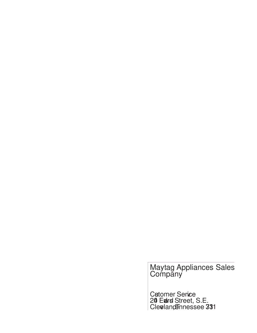 Maytag 16010107 service manual Maytag Appliances Sales Company 