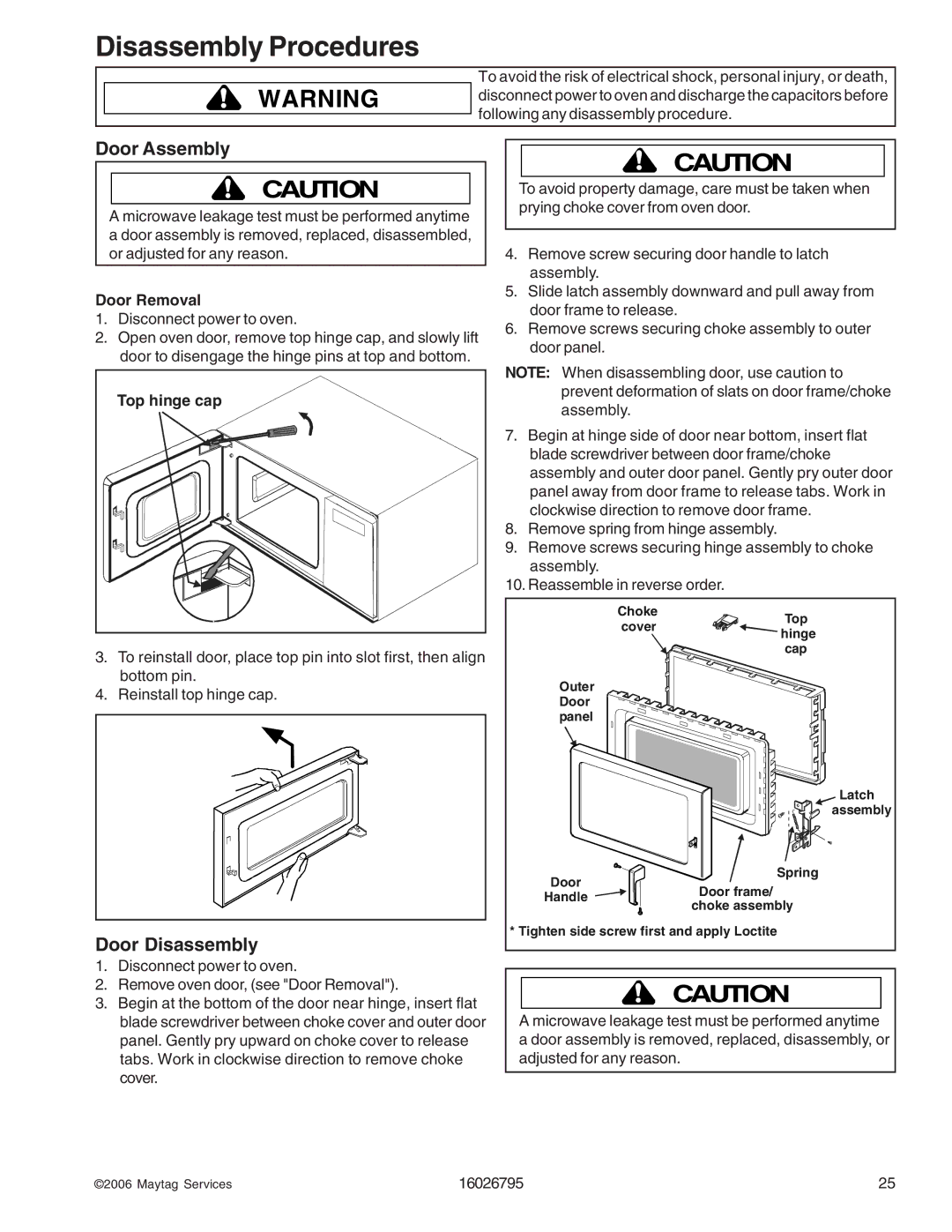 Maytag 1800 W - 2005 manual Door Assembly, Door Disassembly, Door Removal 