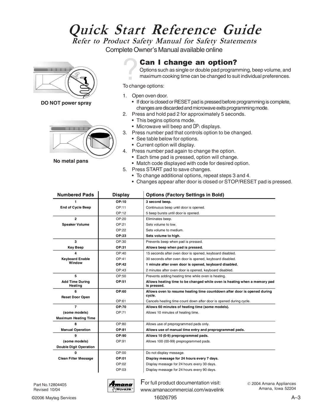 Maytag 1800 W - 2005 manual Quick Start Reference Guide 