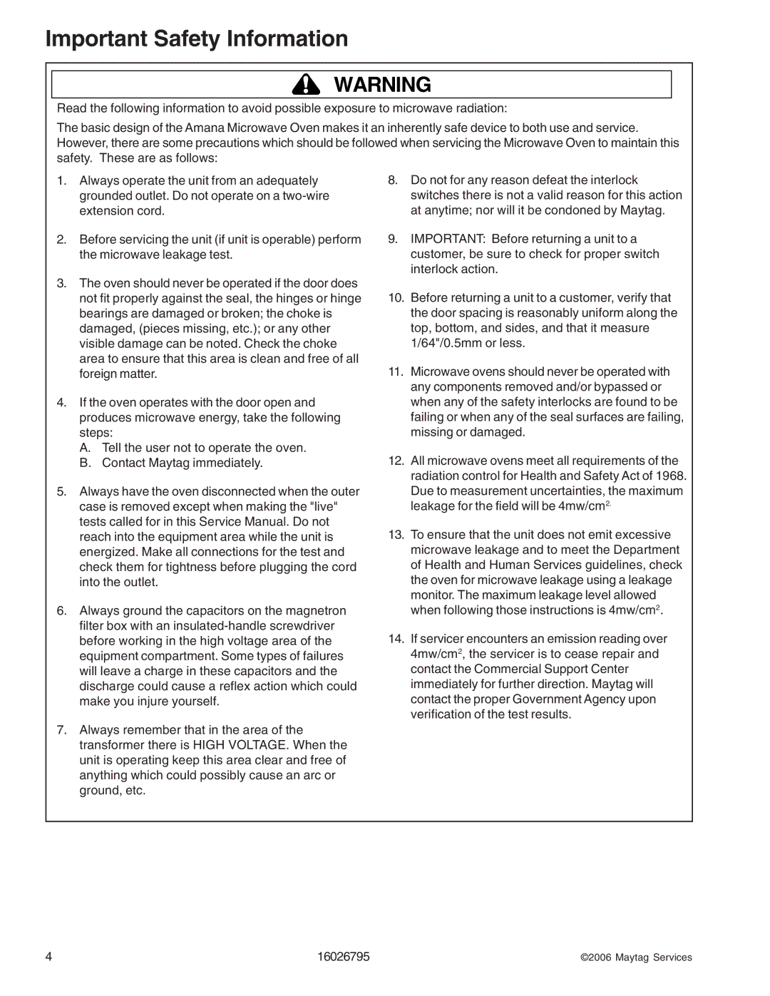 Maytag 1800 W - 2005 manual Important Safety Information 