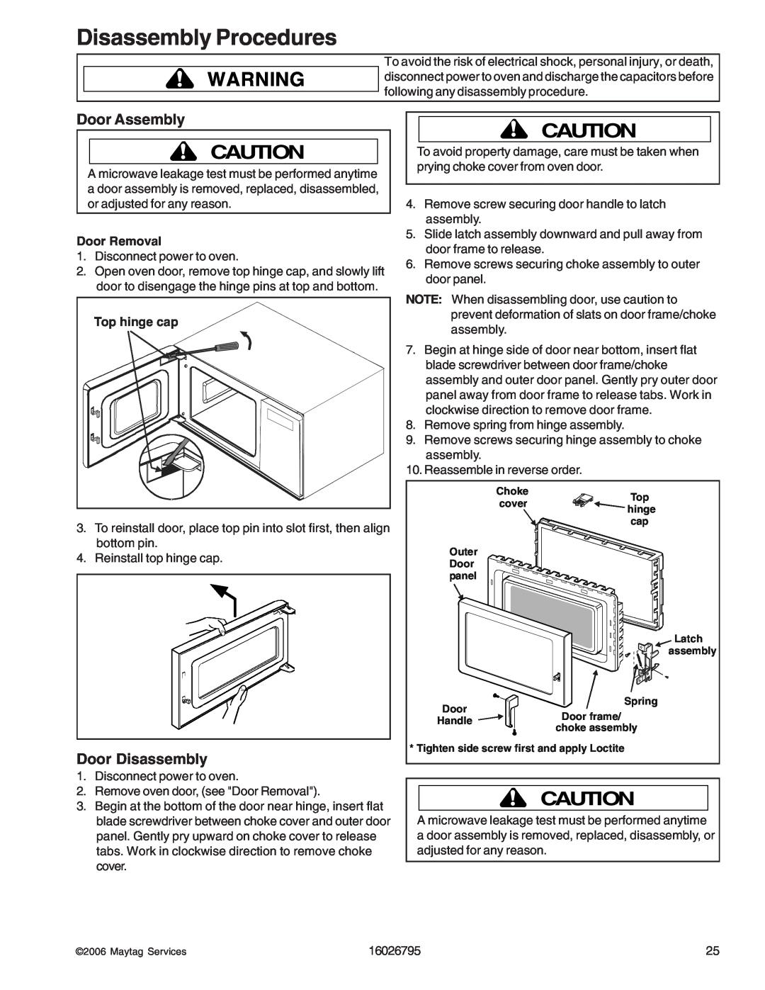 Maytag 1800 W - 2005 manual Door Assembly, Door Disassembly, Disassembly Procedures, Door Removal 