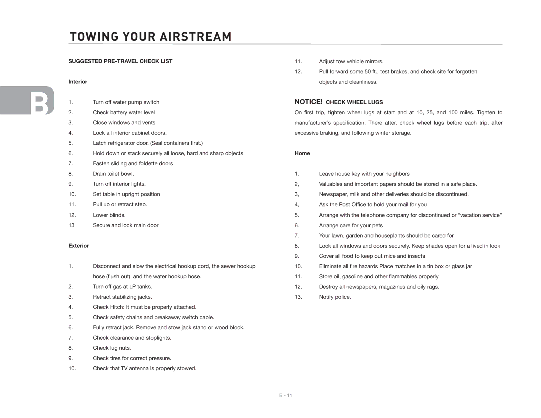 Maytag 2006 owner manual Suggested PRE-TRAVEL Check List, Interior, Exterior 