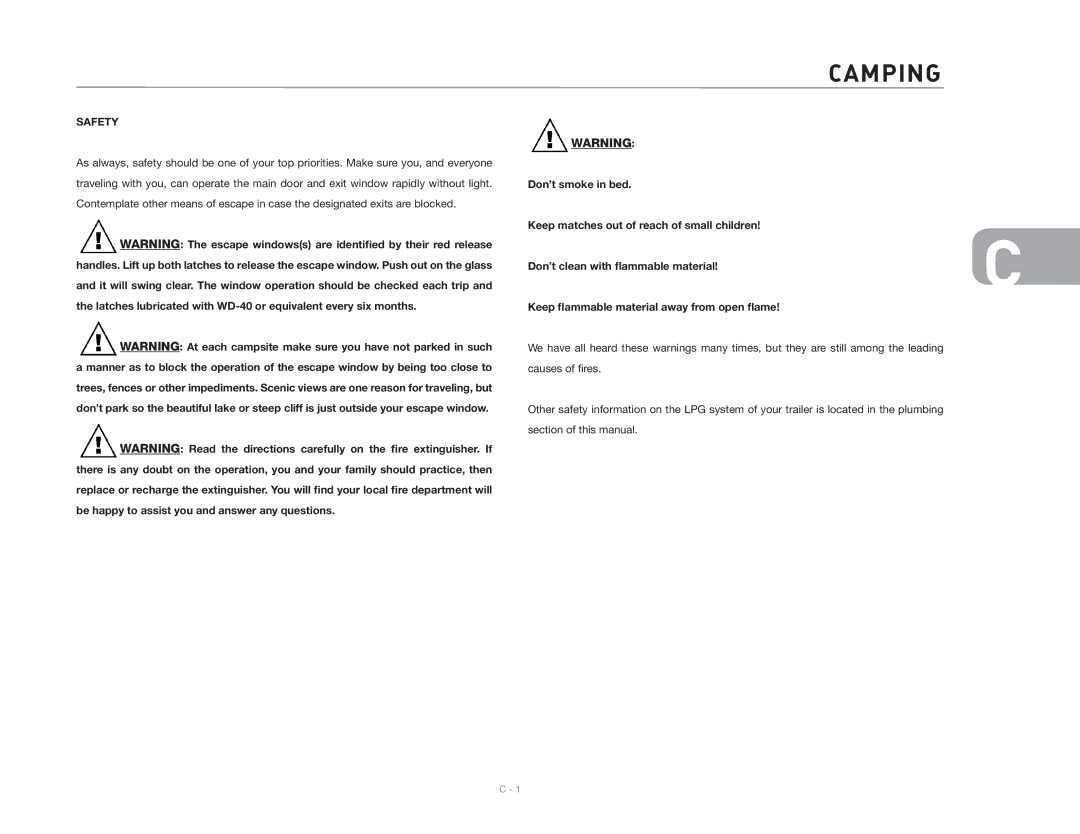 Maytag 2006 owner manual Camping, Safety 