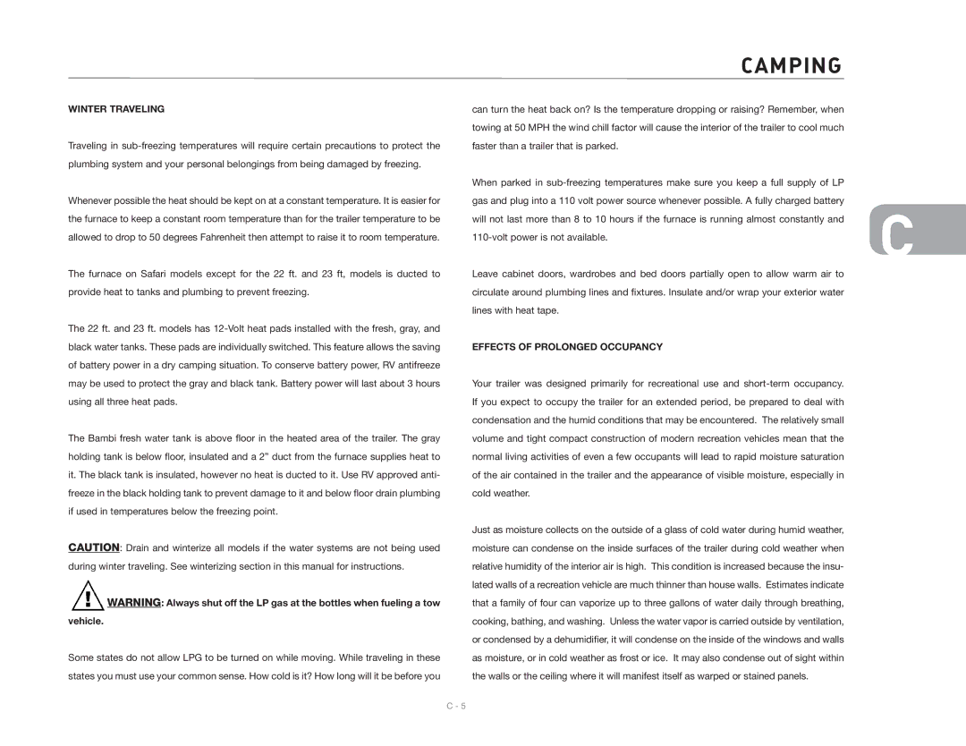 Maytag 2006 owner manual Winter Traveling, Effects of Prolonged Occupancy 