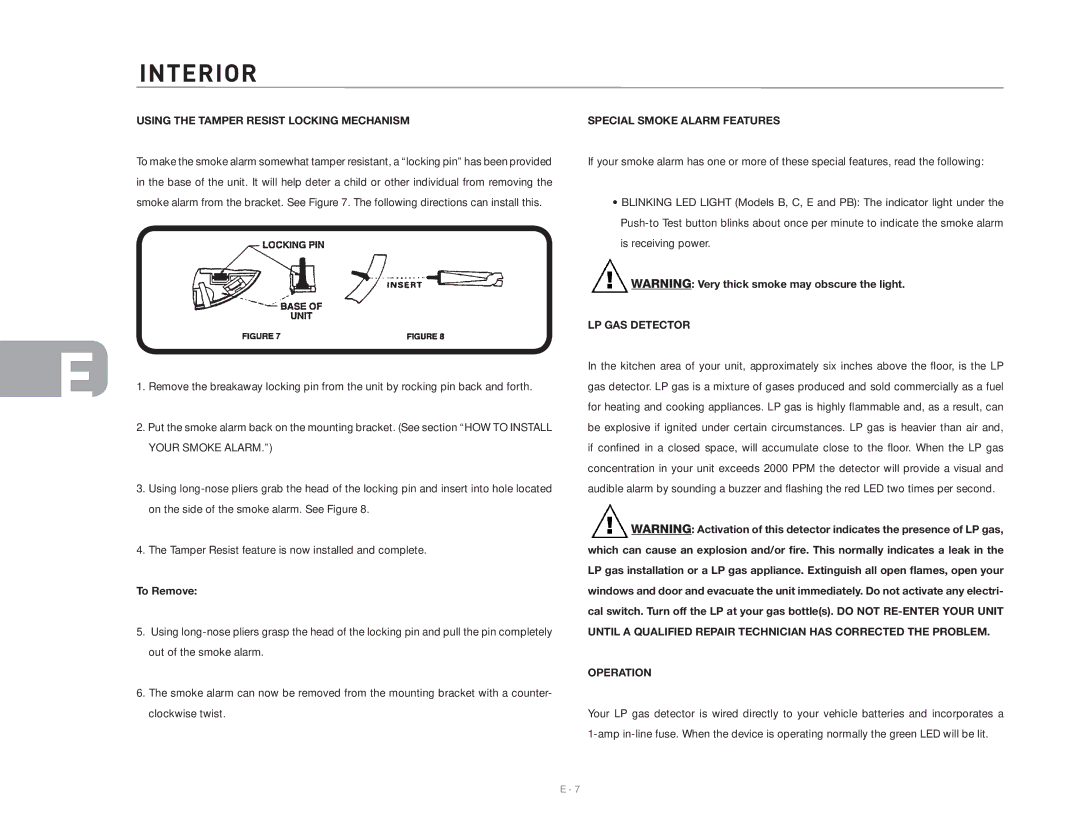 Maytag 2006 Using the Tamper Resist Locking Mechanism, To Remove, Special Smoke Alarm Features, LP GAS Detector, Operation 