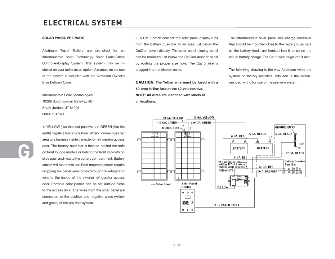 Maytag 2006 owner manual Solar Panel PRE-WIRE, Yellow like the sun positive and Green like 