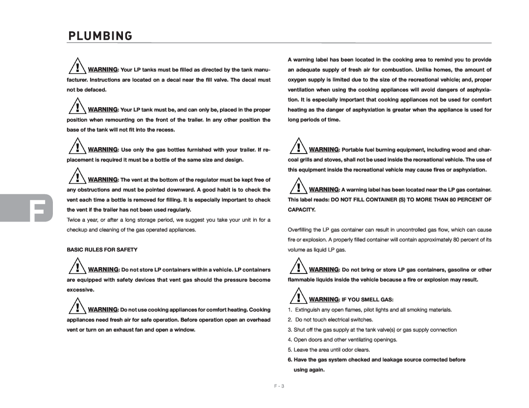 Maytag 2006 owner manual Plumbing, Basic Rules For Safety, Warning IF YOU SMELL GAS 