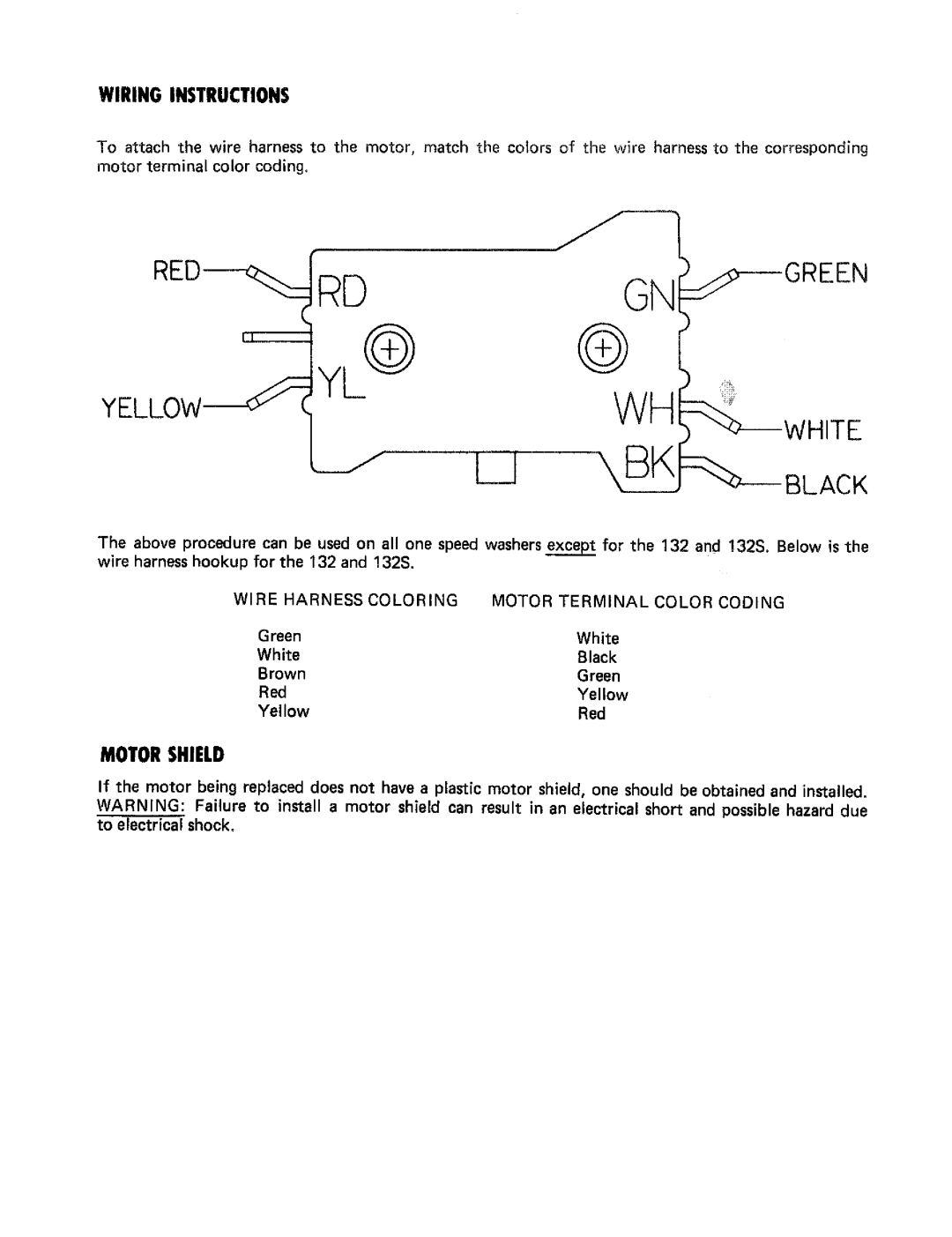 Maytag 201805 manual Lblack, Wiring Instructions, Motorshield 