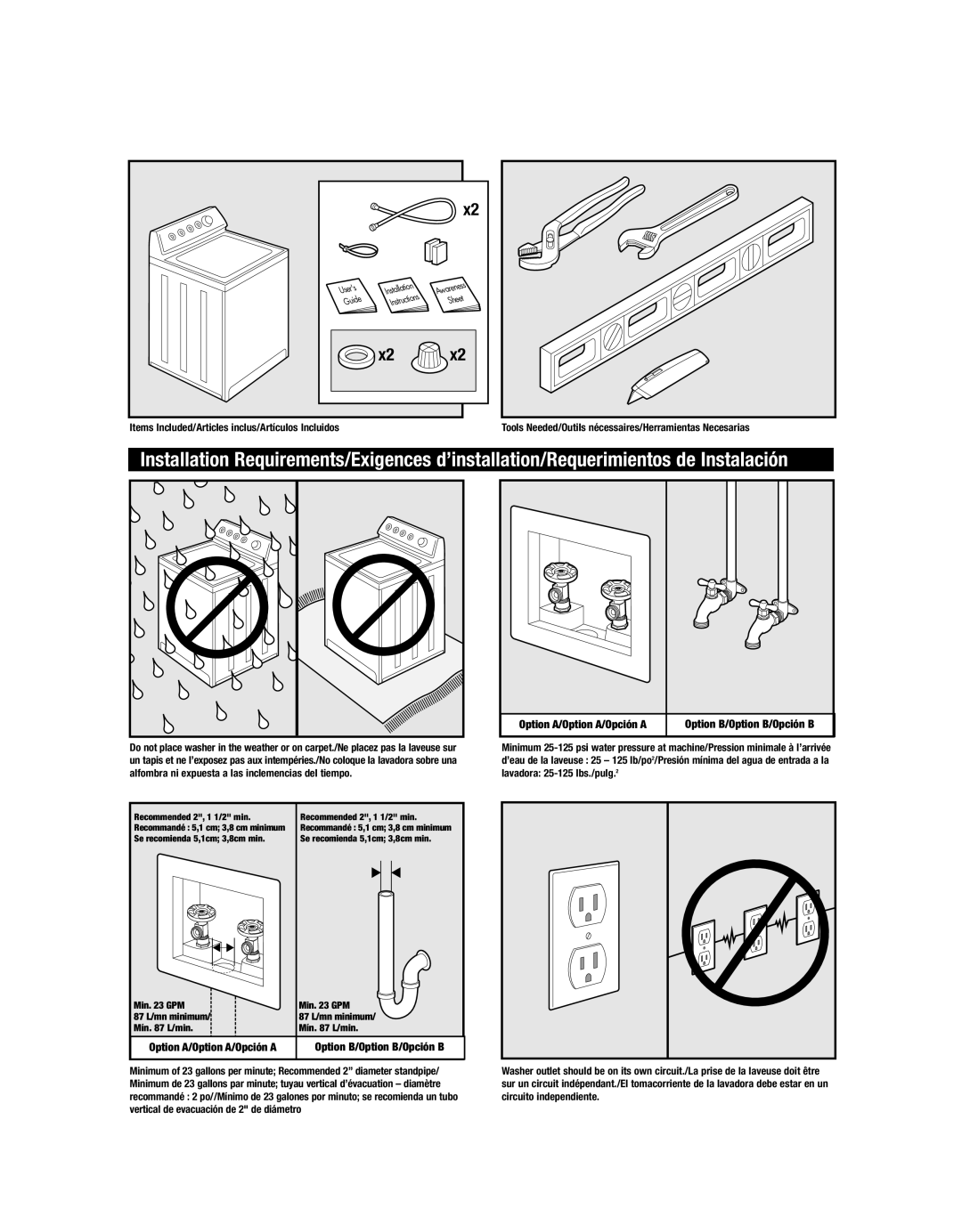 Maytag 2201432 installation instructions Option A/Option A/Opción a, Items Included/Articles inclus/Artículos Incluidos 