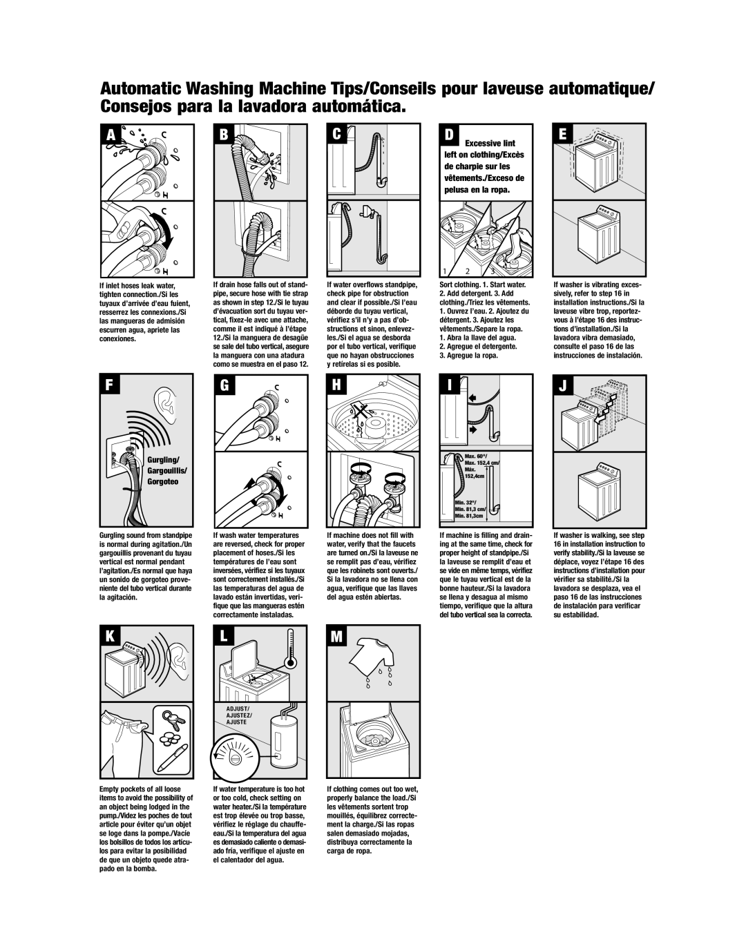 Maytag 2201432 installation instructions Gurgling Gargouillis Gorgoteo, Ajuste 