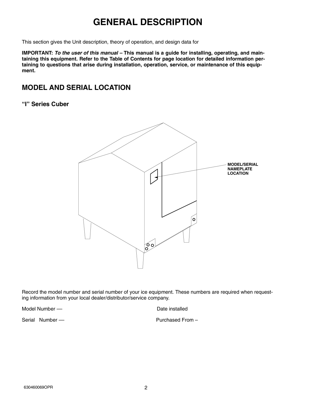 Maytag 224 manual General Description, Model and Serial Location, Series Cuber 