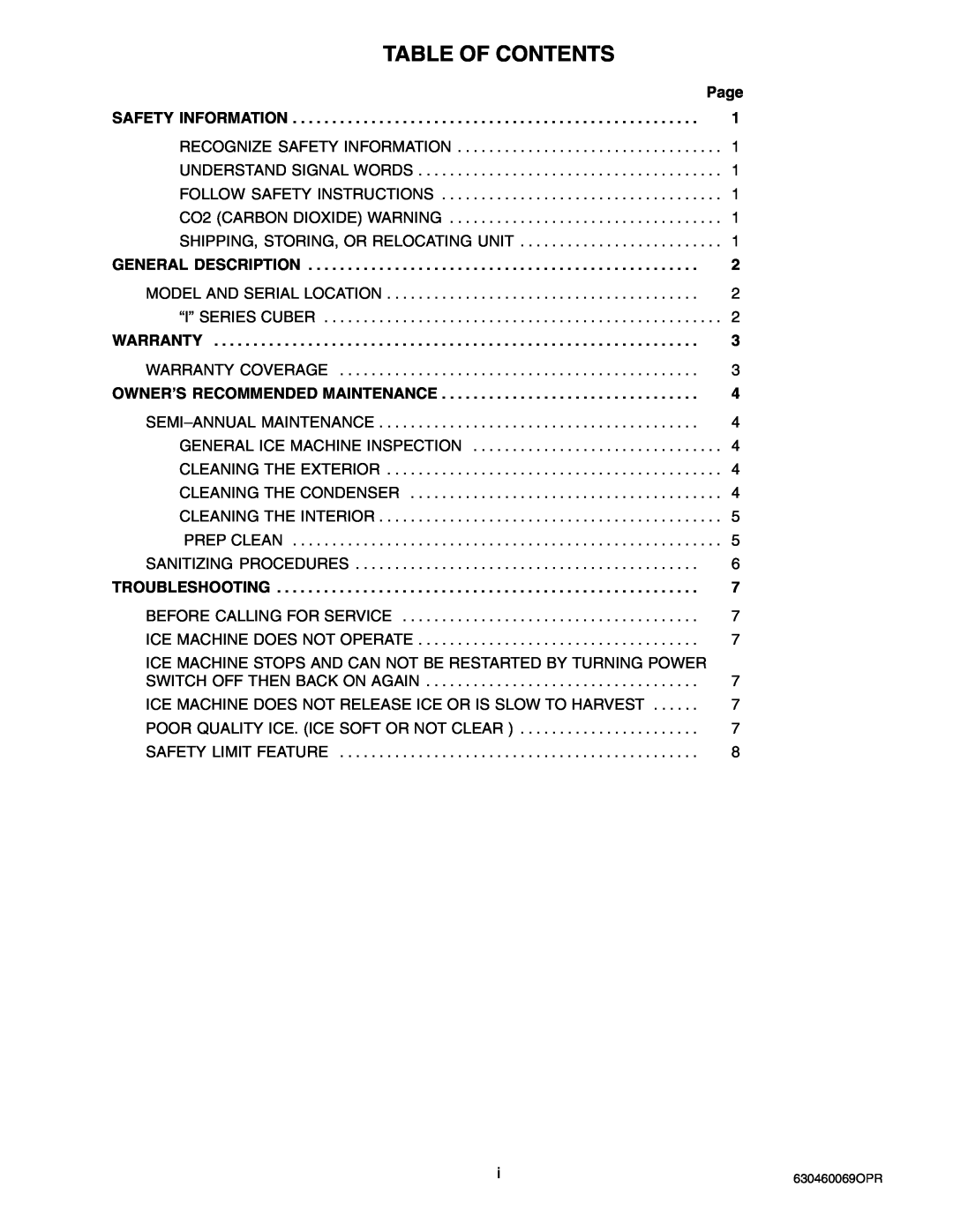 Maytag 224 manual Table Of Contents, Page 