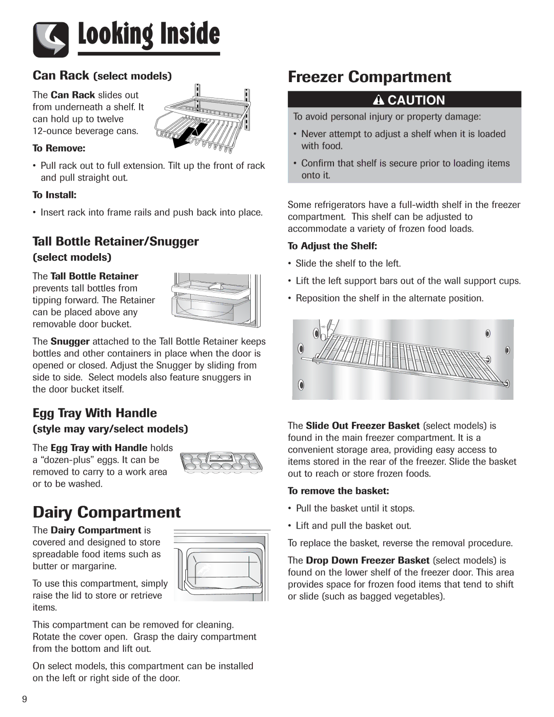 Maytag 3013912910 Dairy Compartment, Freezer Compartment, Tall Bottle Retainer/Snugger, Egg Tray With Handle 