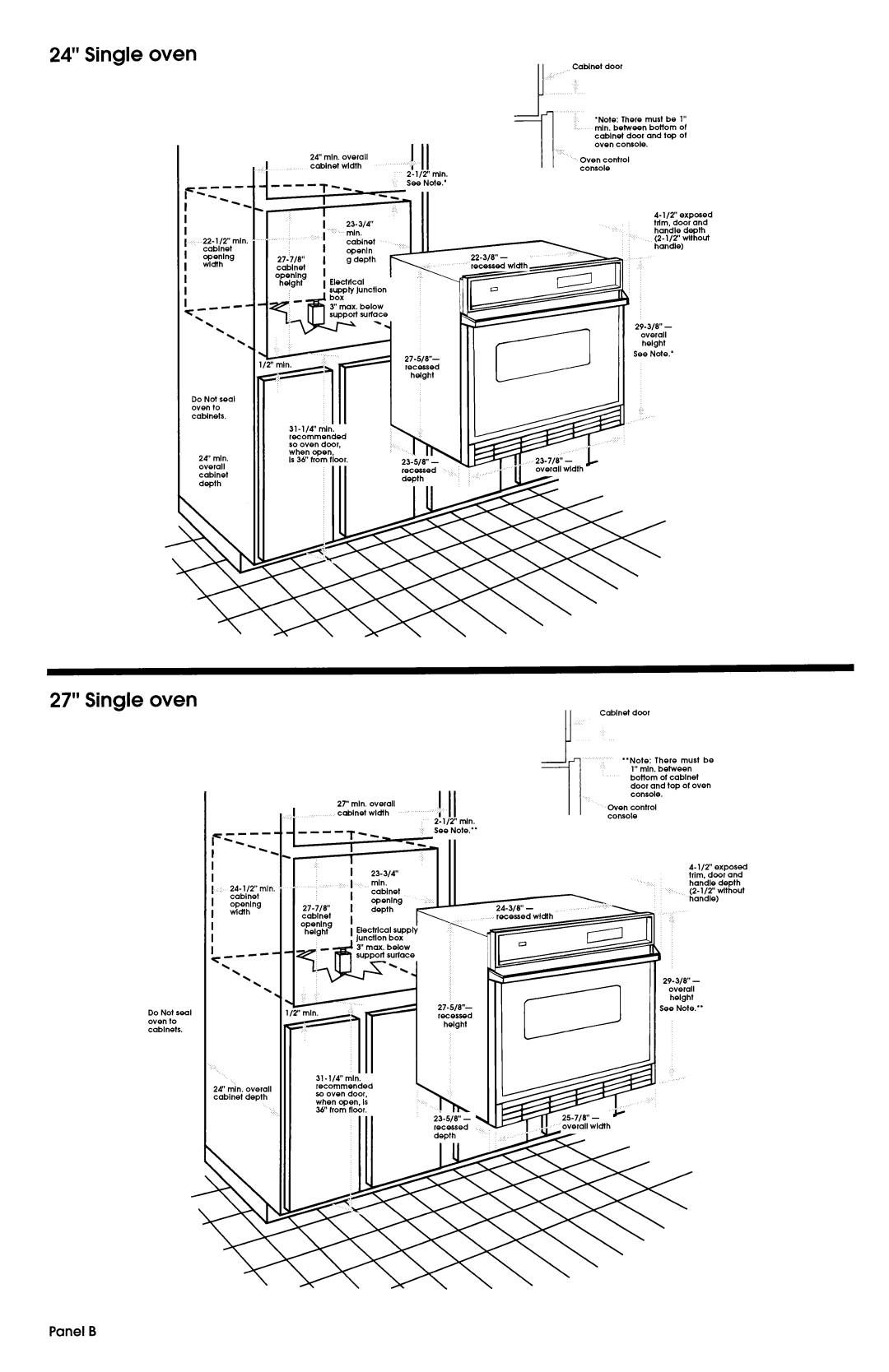 Maytag 3183636 installation instructions 24” Single oven, 27” Single oven, Panel B 